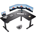 HUANUO 63 Dual Motor L-Shaped Standing Desk, Electric Height Adjustable, Built-in Power Outlets, Sit-Stand Desk, Black