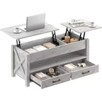 Summit Adventure 47.2 Lift-Top Coffee Table - 2 Drawers & Hidden Storage, Retro Wooden Top for Living Room - Gray