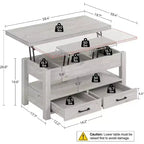 Table basse relevable Summit Adventure 47.2 - 2 tiroirs et rangement dissimulé, plateau en bois rétro pour salon - Gris