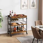 Desserte de bar TROPOW, Desserte de bar pour la maison, Desserte de bar à 3 niveaux avec roulettes, Bar à domicile portable et dessertes de service, Chariot roulant