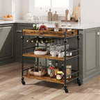 Desserte de bar TROPOW, Desserte de bar pour la maison, Desserte de bar à 3 niveaux avec roulettes, Bar à domicile portable et dessertes de service, Chariot roulant