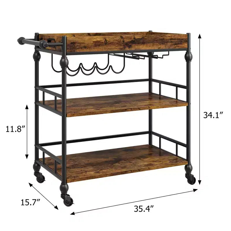 Desserte de bar TROPOW, Desserte de bar pour la maison, Desserte de bar à 3 niveaux avec roulettes, Bar à domicile portable et dessertes de service, Chariot roulant