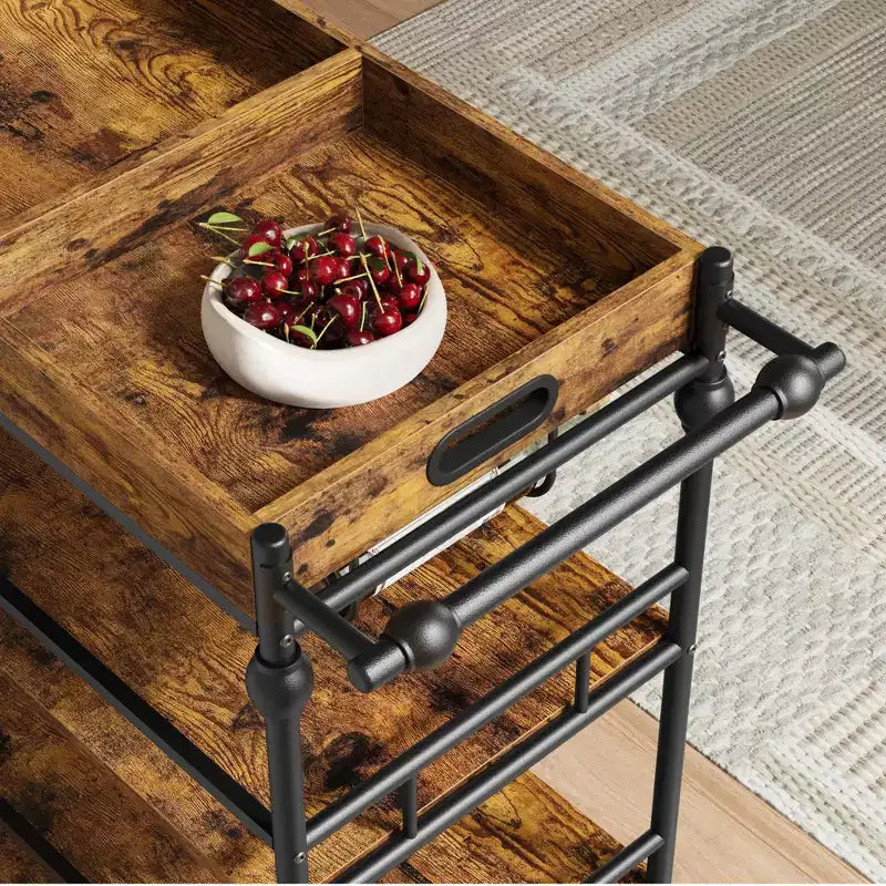 Desserte de bar TROPOW, Desserte de bar pour la maison, Desserte de bar à 3 niveaux avec roulettes, Bar à domicile portable et dessertes de service, Chariot roulant
