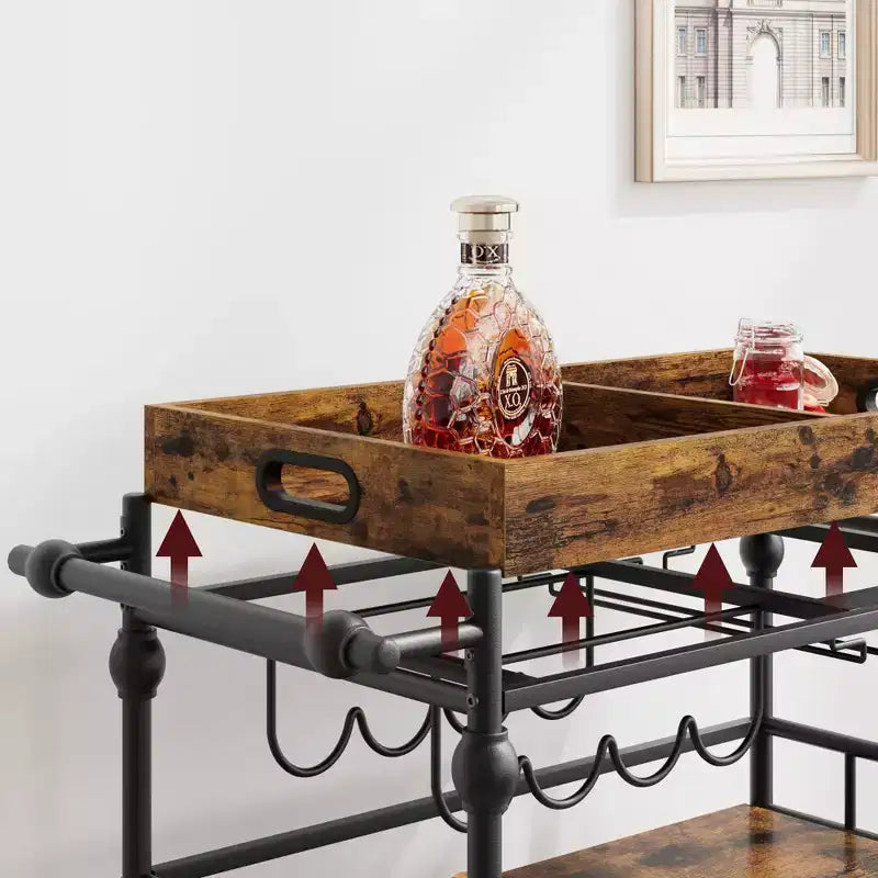 Desserte de bar TROPOW, Desserte de bar pour la maison, Desserte de bar à 3 niveaux avec roulettes, Bar à domicile portable et dessertes de service, Chariot roulant