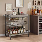 Desserte de bar TROPOW, Desserte de bar pour la maison, Desserte de bar à 3 niveaux avec roulettes, Bar à domicile portable et dessertes de service, Chariot roulant