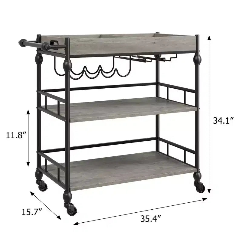 Desserte de bar TROPOW, Desserte de bar pour la maison, Desserte de bar à 3 niveaux avec roulettes, Bar à domicile portable et dessertes de service, Chariot roulant