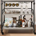 Desserte de bar TROPOW, Desserte de bar pour la maison, Desserte de bar à 3 niveaux avec roulettes, Bar à domicile portable et dessertes de service, Chariot roulant