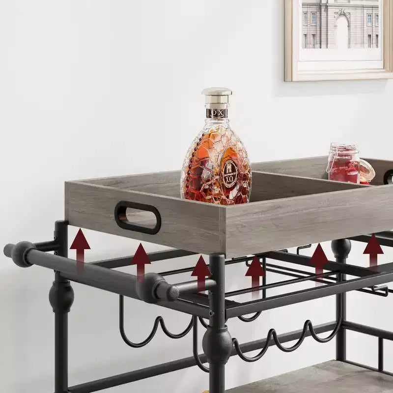 Desserte de bar TROPOW, Desserte de bar pour la maison, Desserte de bar à 3 niveaux avec roulettes, Bar à domicile portable et dessertes de service, Chariot roulant