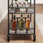 Desserte de bar TROPOW, Desserte de bar pour la maison, Desserte de bar à 3 niveaux avec roulettes, Bar à domicile portable et dessertes de service, Chariot roulant