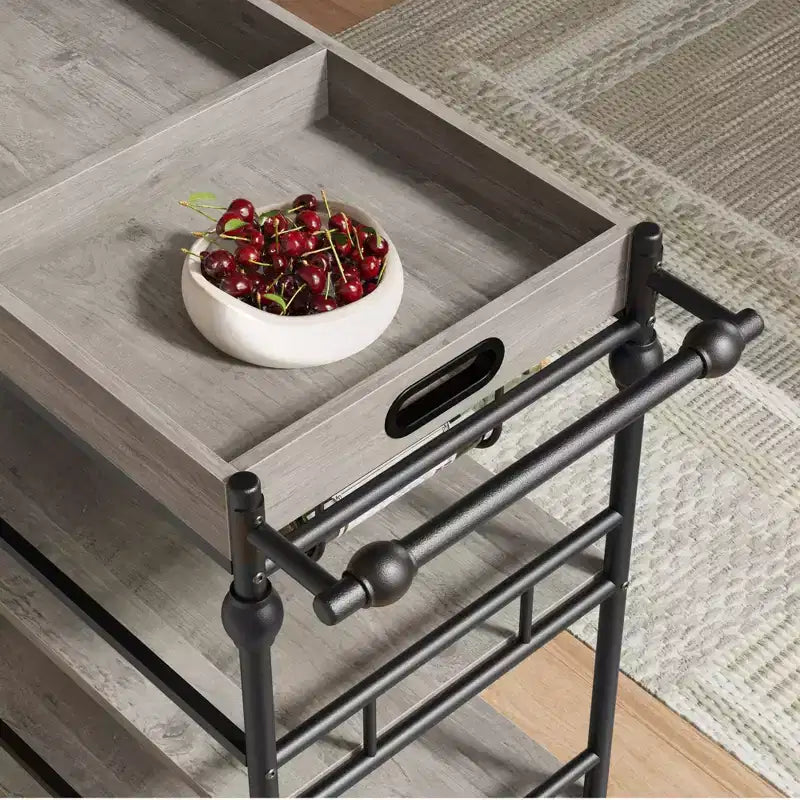 Desserte de bar TROPOW, Desserte de bar pour la maison, Desserte de bar à 3 niveaux avec roulettes, Bar à domicile portable et dessertes de service, Chariot roulant