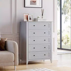 Commode GustoWave 5 tiroirs, organisateur de rangement en bois avec tiroirs pour chambre, salon, entrée, gris