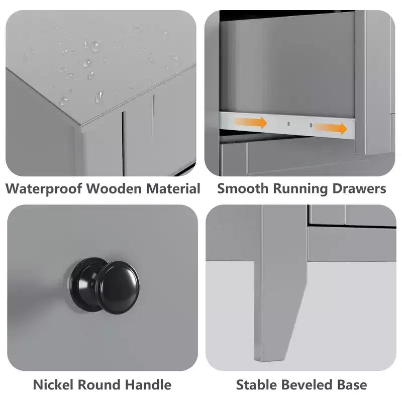 Commode GustoWave 5 tiroirs, organisateur de rangement en bois avec tiroirs pour chambre, salon, entrée, gris