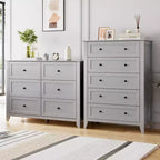 Commode GustoWave 5 tiroirs, organisateur de rangement en bois avec tiroirs pour chambre, salon, entrée, gris