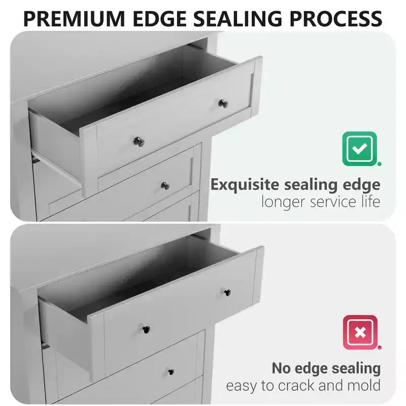 Commode GustoWave 5 tiroirs, organisateur de rangement en bois avec tiroirs pour chambre, salon, entrée, gris