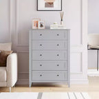 Commode GustoWave 5 tiroirs, organisateur de rangement en bois avec tiroirs pour chambre, salon, entrée, gris