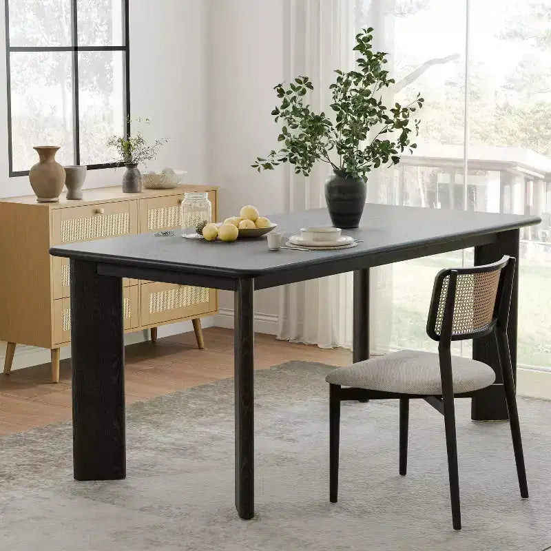 PexFix 67 x 33.5 Table de salle à manger de style ferme en bois massif noir avec plateau carré en bois pour salles à manger modernes et réunions de famille