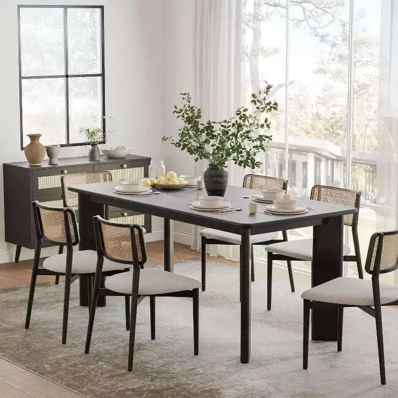 PexFix 67 x 33.5 Table de salle à manger de style ferme en bois massif noir avec plateau carré en bois pour salles à manger modernes et réunions de famille