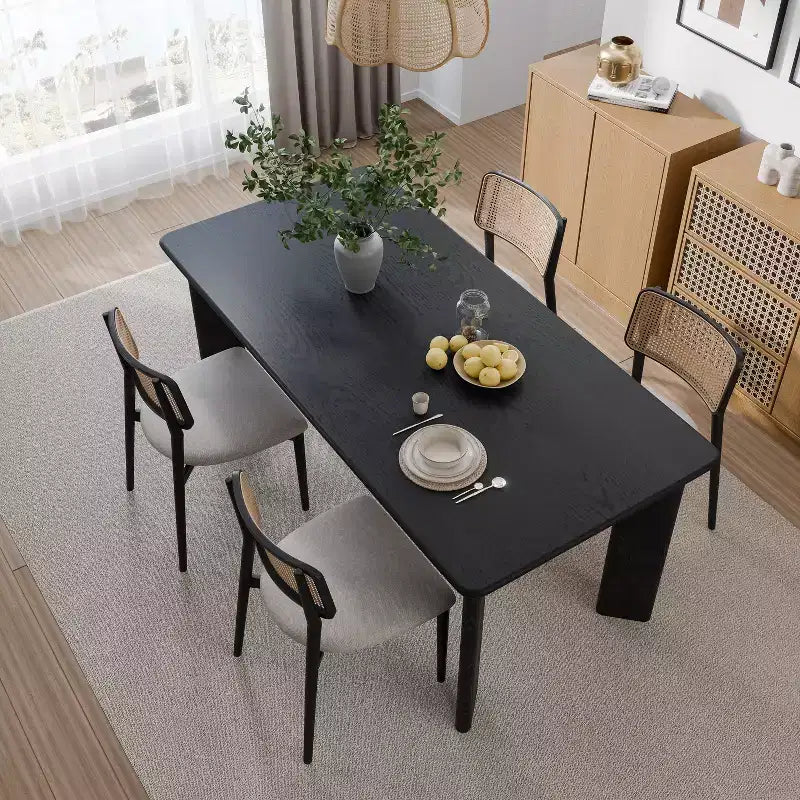 PexFix 67 x 33.5 Table de salle à manger de style ferme en bois massif noir avec plateau carré en bois pour salles à manger modernes et réunions de famille