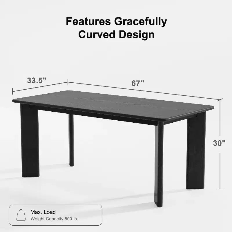 PexFix 67 x 33.5 Table de salle à manger de style ferme en bois massif noir avec plateau carré en bois pour salles à manger modernes et réunions de famille