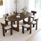 Table à manger ovale PexFix 67 x 33,5 en bois massif de noyer avec pieds arqués, moderne pour salle à manger