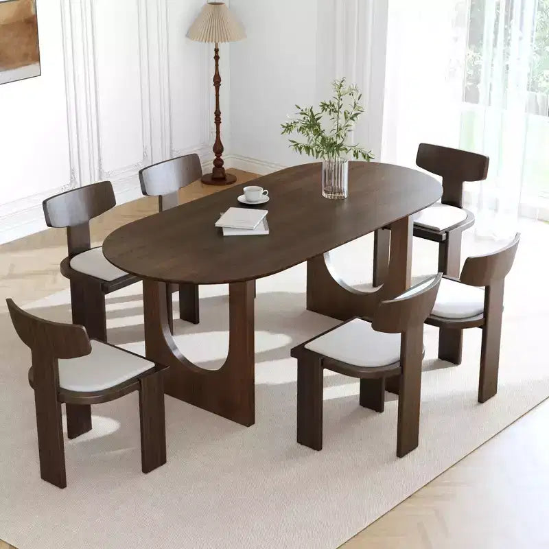 Table à manger ovale PexFix 67 x 33,5 en bois massif de noyer avec pieds arqués, moderne pour salle à manger