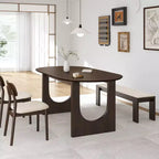 Table à manger ovale PexFix 67 x 33,5 en bois massif de noyer avec pieds arqués, moderne pour salle à manger