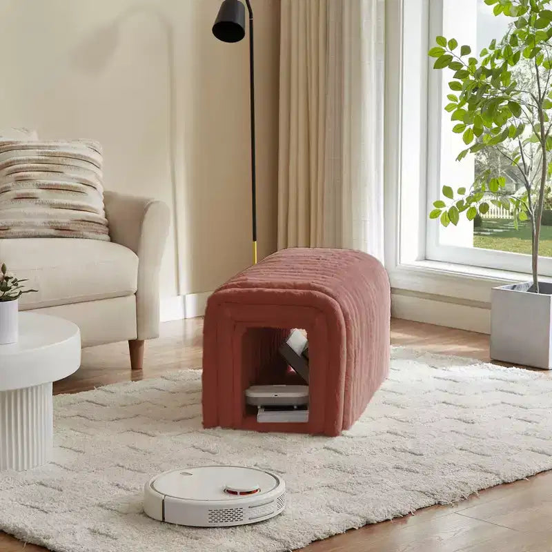 TUYOHW Banc de rangement ottoman, fournitures pour animaux, banc en velours côtelé, nid de chat à cacher pour le salon, l'entrée et la chambre à coucher, marron