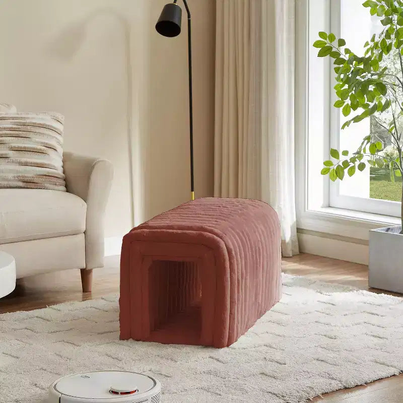 TUYOHW Banc de rangement ottoman, fournitures pour animaux, banc en velours côtelé, nid de chat à cacher pour le salon, l'entrée et la chambre à coucher, marron