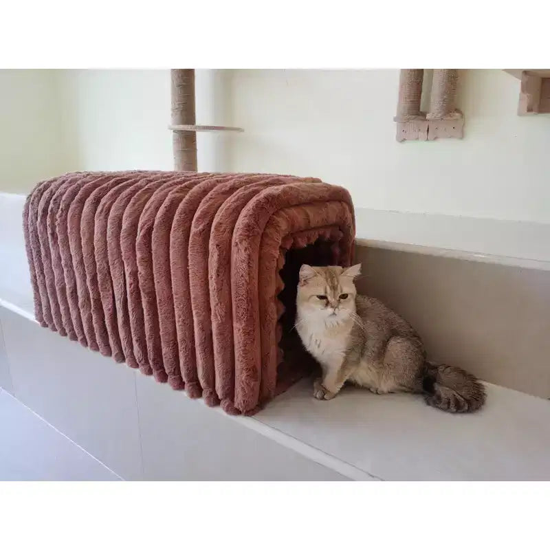 TUYOHW Banc de rangement ottoman, fournitures pour animaux, banc en velours côtelé, nid de chat à cacher pour le salon, l'entrée et la chambre à coucher, marron