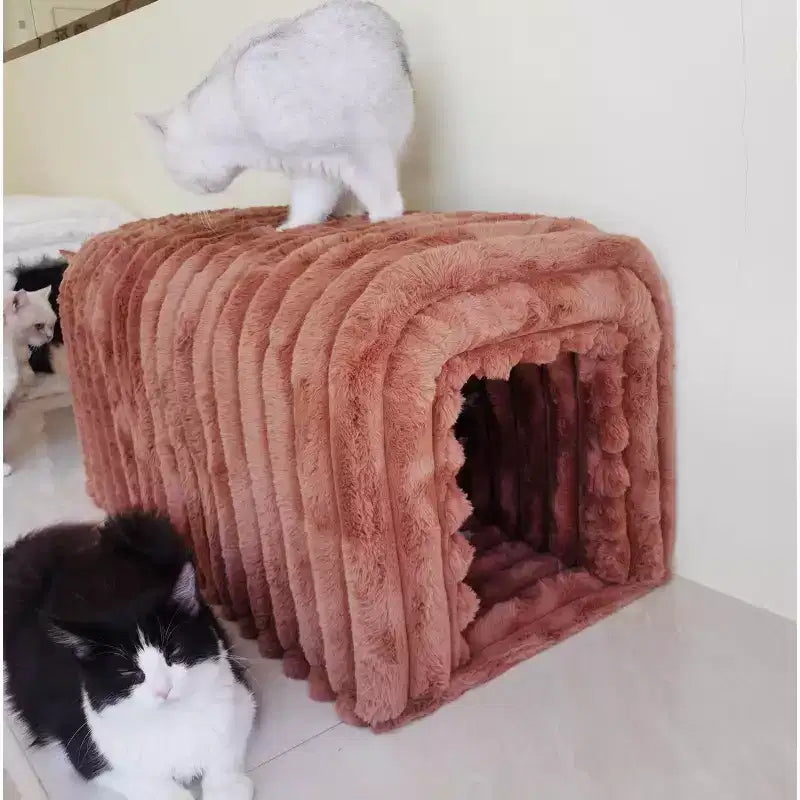 TUYOHW Banc de rangement ottoman, fournitures pour animaux, banc en velours côtelé, nid de chat à cacher pour le salon, l'entrée et la chambre à coucher, marron