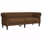 vidaXL 3-Seater Chesterfield Sofa - Brown Fabric Upholstered Living Room Settee - Stylish & Comfortable Furniture
