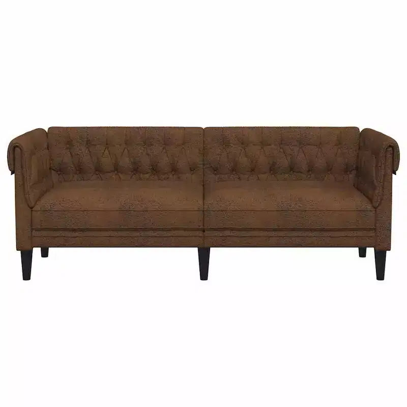 vidaXL Canapé Chesterfield 3 places - Tissu marron rembourré - Élégant et confortable