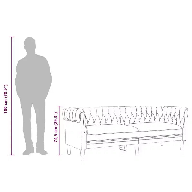vidaXL Canapé Chesterfield 3 places - Tissu marron rembourré - Élégant et confortable