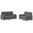 vidaXL 2-Piece Fabric Sofa Set with Pillows, Comfortable Seating Lounger, Metal and Plywood Frame, Dark Gray Polyester, for Living Room or Lounge Area