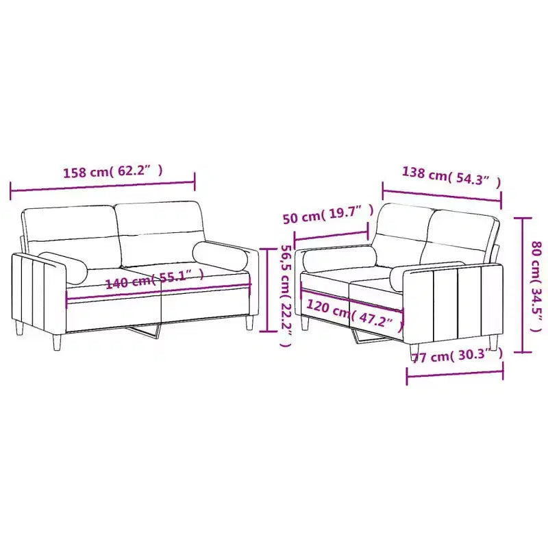 vidaXL Ensemble de 2 Canapés en Tissu avec Coussins, Chaise Longue Confortable, Cadre en Métal et Contreplaqué, Polyester Gris Foncé, pour Salon ou Coin Détente