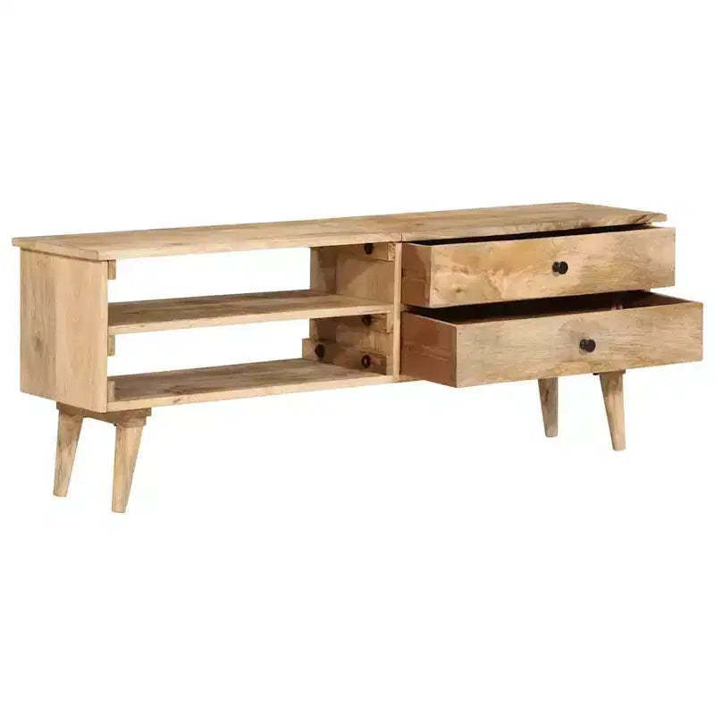 vidaXL Solid Mango Wood TV Cabinet - Rustic Farmhouse Style Entertainment Center with Drawers and Compartments - 55.1x11.8x19.7 Brown TV Stand