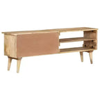 vidaXL Meuble TV en bois de manguier massif - Meuble TV de style rustique/ferme avec tiroirs et compartiments - Meuble TV marron 140x30x50 cm