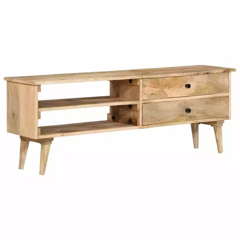 vidaXL Meuble TV en bois de manguier massif - Meuble TV de style rustique/ferme avec tiroirs et compartiments - Meuble TV marron 140x30x50 cm
