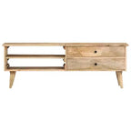 vidaXL Meuble TV en bois de manguier massif - Meuble TV de style rustique/ferme avec tiroirs et compartiments - Meuble TV marron 140x30x50 cm