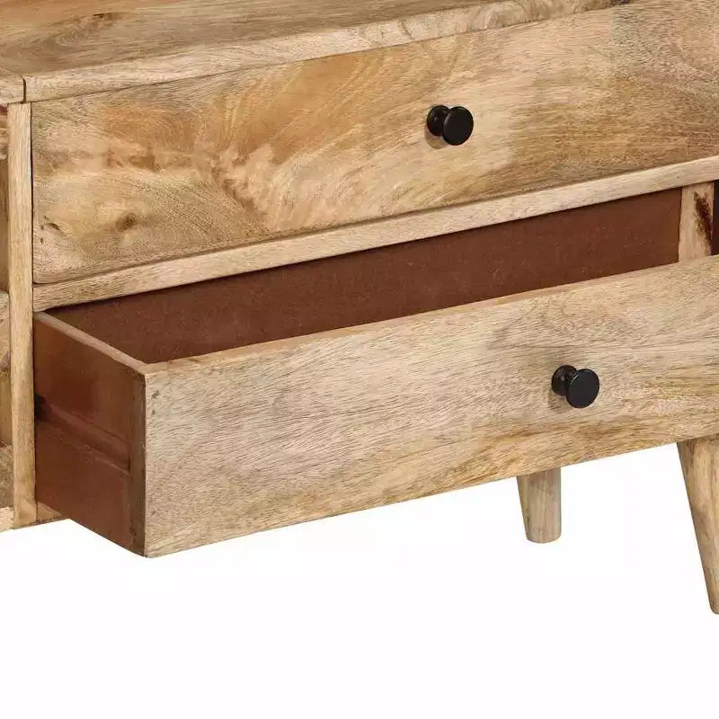 vidaXL Meuble TV en bois de manguier massif - Meuble TV de style rustique/ferme avec tiroirs et compartiments - Meuble TV marron 140x30x50 cm