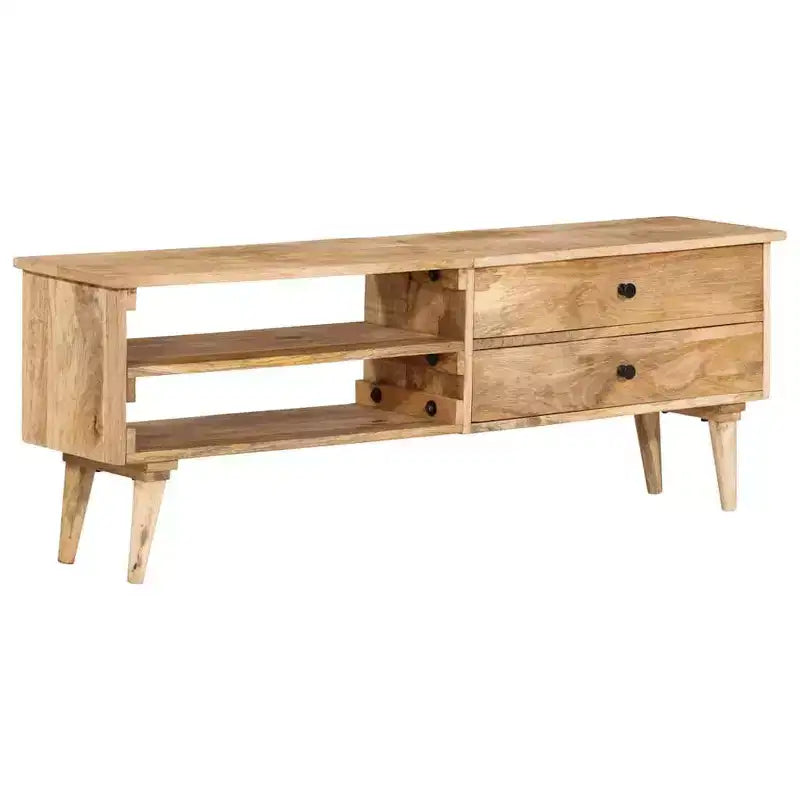 vidaXL Meuble TV en bois de manguier massif - Meuble TV de style rustique/ferme avec tiroirs et compartiments - Meuble TV marron 140x30x50 cm