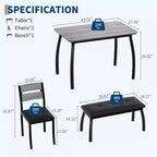 Table de salle à manger 4 pièces, avec 2 chaises et un banc rembourré en PU