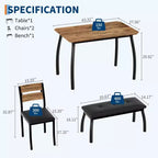 Table de salle à manger 4 pièces, avec 2 chaises et un banc rembourré en PU