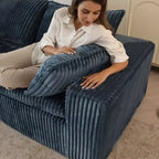 118.2 Canapé en Velours Côtelé Bleu Profond Canapé Nuage pour Salon Design Double Couche Coussin Amovible Aucun Assemblage