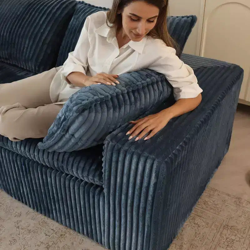 118.2 Canapé en Velours Côtelé Bleu Profond Canapé Nuage pour Salon Design Double Couche Coussin Amovible Aucun Assemblage