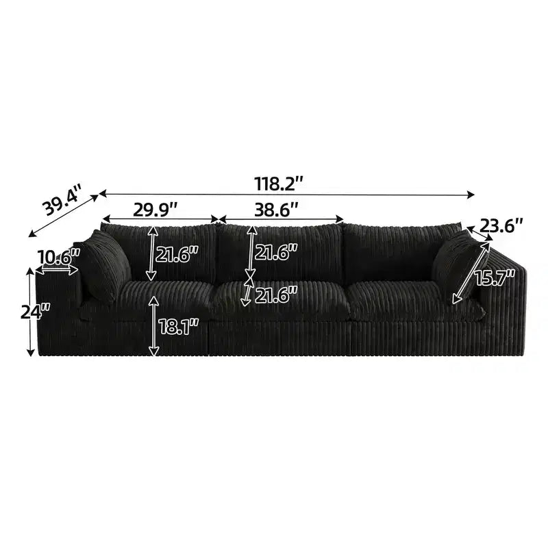 118.2 Canapé en Velours Côtelé Bleu Profond Canapé Nuage pour Salon Design Double Couche Coussin Amovible Aucun Assemblage