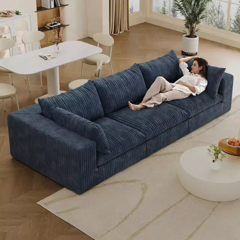118.2 Canapé en Velours Côtelé Bleu Profond Canapé Nuage pour Salon Design Double Couche Coussin Amovible Aucun Assemblage