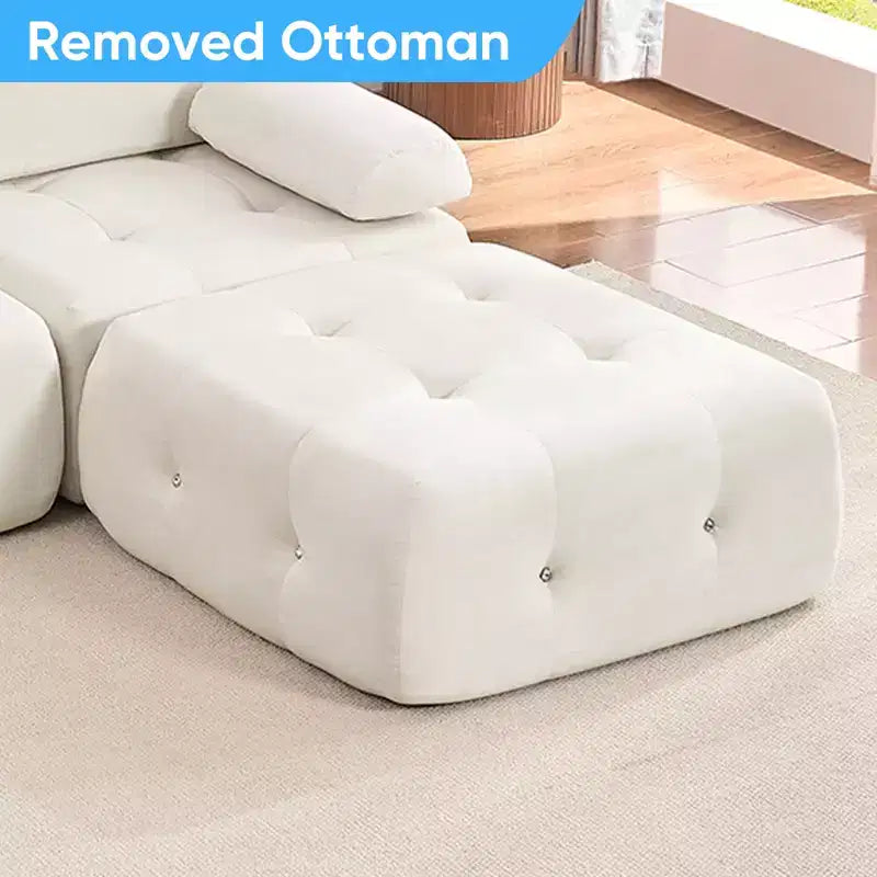 Mjkone Canapé d'angle en velours, canapé modulaire 4 places avec pouf, canapé convertible avec bordure cloutée