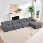Mjkone Canapé d'angle en velours, canapé modulaire 4 places avec pouf, canapé convertible avec bordure cloutée