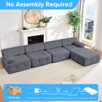 Mjkone Canapé d'angle en velours, canapé modulaire 4 places avec pouf, canapé convertible avec bordure cloutée